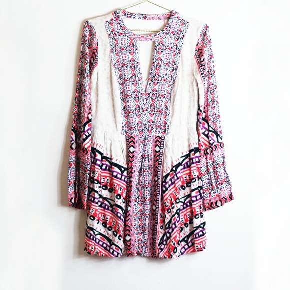 Free People Tegan Border Printed Pink Mini Dress 4 - Picture 2 of 6